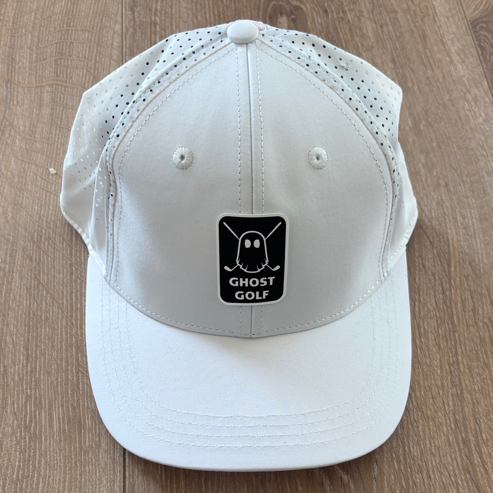White Ghost Golf Hat with Black Front Logo Patch